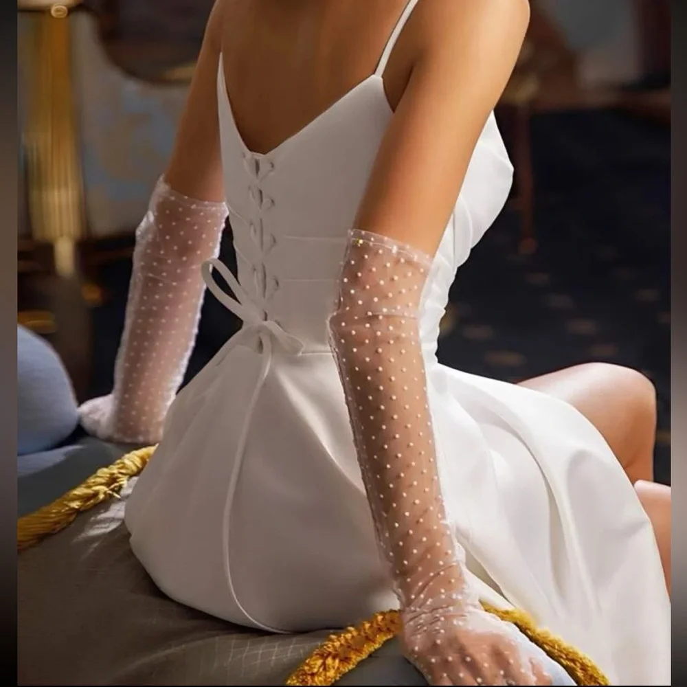 Elegant polka dot sheer bridal gloves wedding